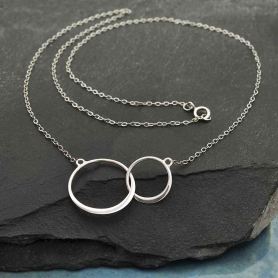 Sterling Silver Necklace with Two Linked Circles 16 Inch