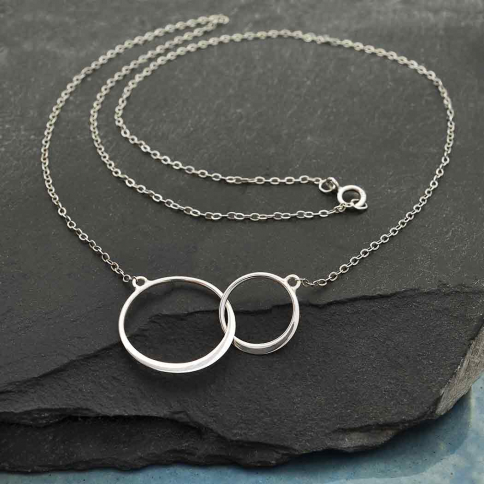 Sterling Silver Necklace with Two Linked Circles 18 Inch