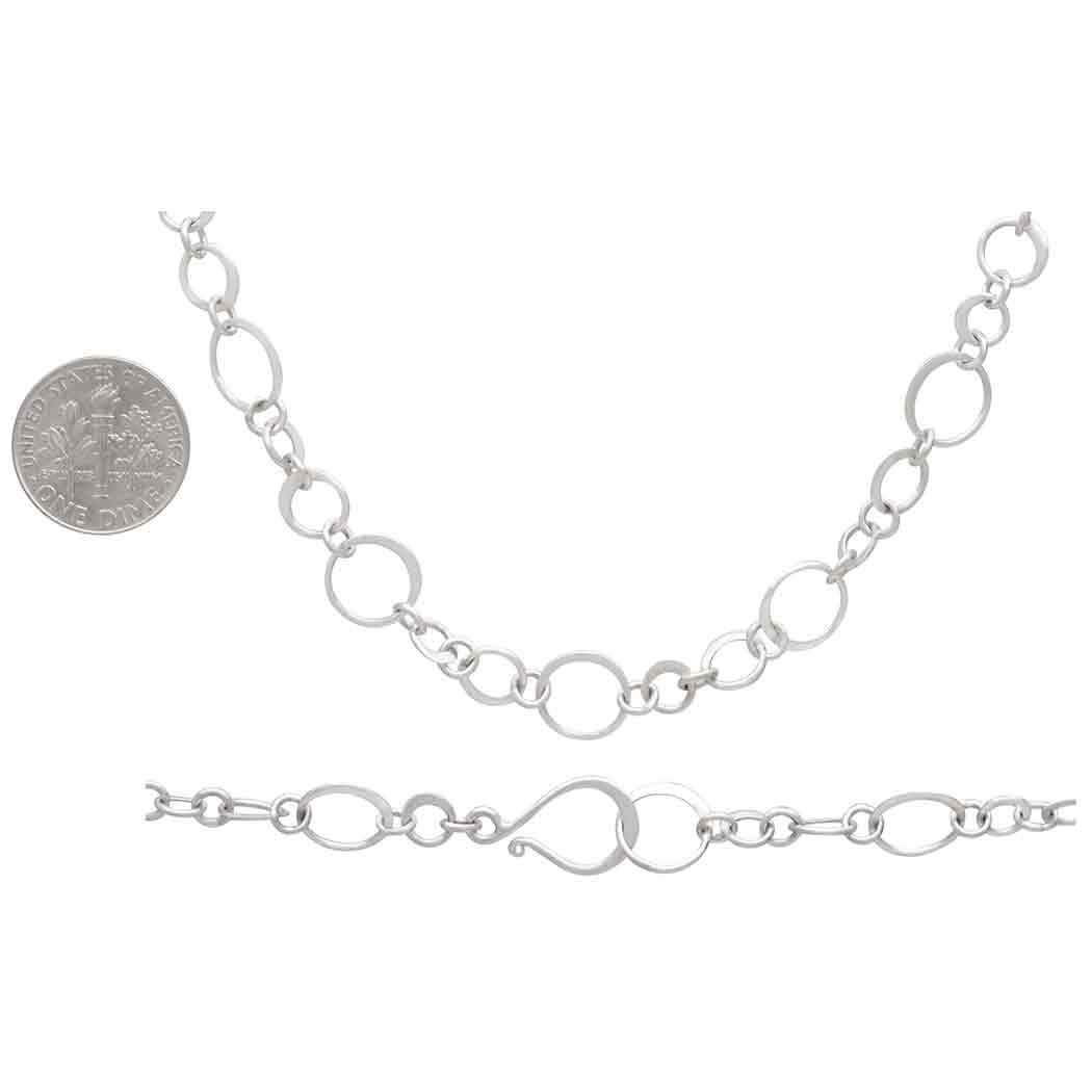 Sterling Silver Alternating Circle Link Necklace 18 Inch