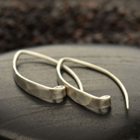 Matte Sterling Silver Long Hammered Ear Wire 27x4mm
