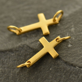 Satin 24K Gold Plated Cross Charm Link 6x17mm