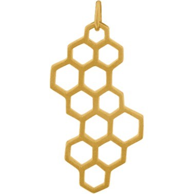 Gold Charm - Honeycomb with 24K Gold Plate 32x16mm