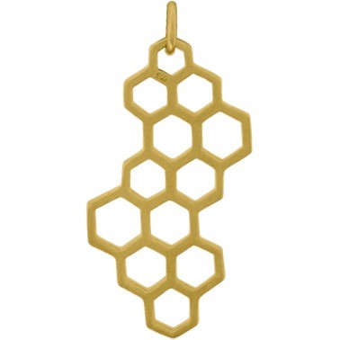 Gold Charm - Honeycomb with 24K Gold Plate 32x16mm