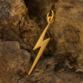 Gold Charm - Lightning Bolt with 24K Gold Plate 25x3mm