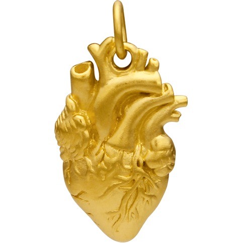 Gold Charm - Anatomical Heart with 24K Gold Plate 21x10mm