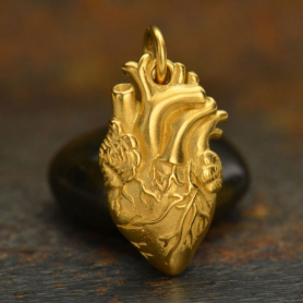 Gold Charm - Anatomical Heart with 24K Gold Plate 21x10mm