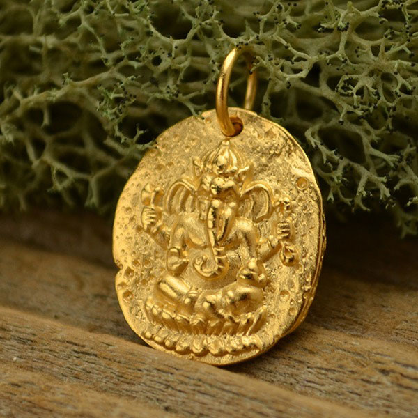 Gold Charm - Ancient Ganesh Coin with 24K Gold Plate