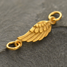 Gold Charm Links - Angel Wing with 24K Gold Plate 6x18mm