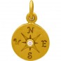 Gold Charm - Compass with Diamond in 24K Gold Plate 16x10mm