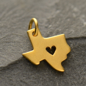 Gold Charm - Texas with Heart in 24K Gold Plate 15x11mm