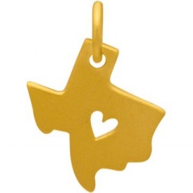 Gold Charm - Texas with Heart in 24K Gold Plate 15x11mm