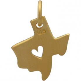 Gold Charm - Texas with Heart in 24K Gold Plate 15x11mm