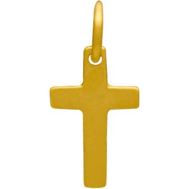 Satin 24K Gold Plated Cross Charm 15x7mm