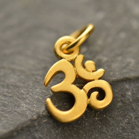 Gold Charm - Tiny Om with 24K Gold Plate 13x7mm
