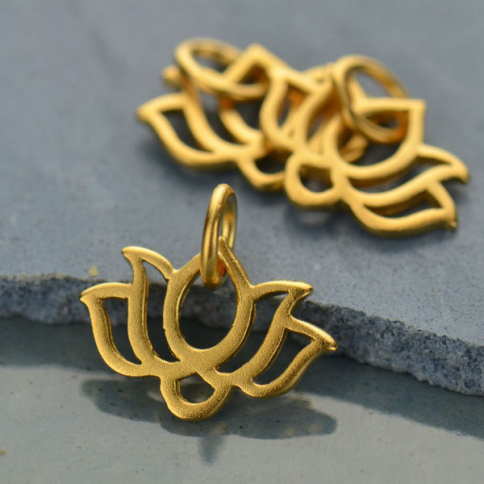 Gold Charm - Tiny Wide Lotus with 24K Gold Plate 12x12mm