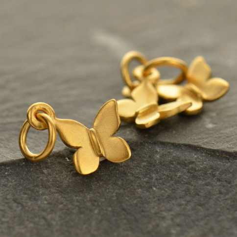 Gold Charm - Tiny Butterfly with 24K Gold Plate 12x10mm