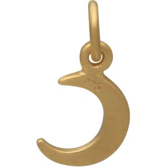 Gold Charm - Tiny Crescent Moon with 24K Gold Plate 14x7mm
