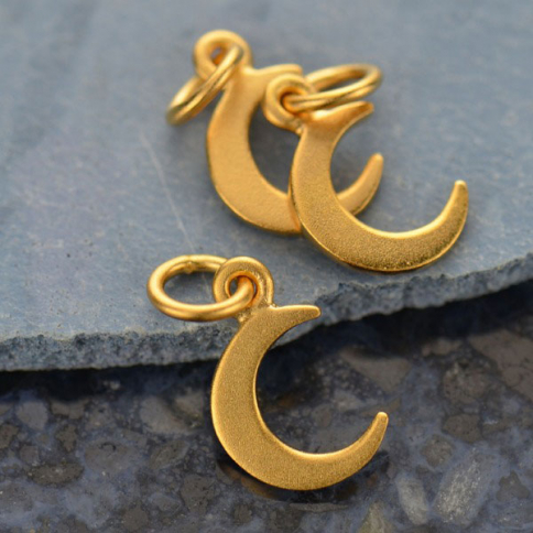 Gold Charm - Tiny Crescent Moon with 24K Gold Plate 14x7mm