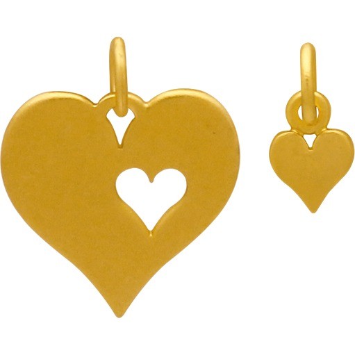 24K Gold Plated Heart and Heart Cutout Charm Set