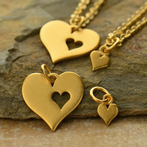 24K Gold Plated Heart and Heart Cutout Charm Set