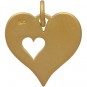 24K Gold Plated Heart Charm with One Heart Cutout 17x13mm