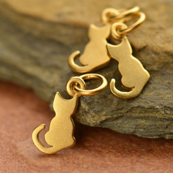 Gold Charm - Tiny Cat with 24K Gold Plate