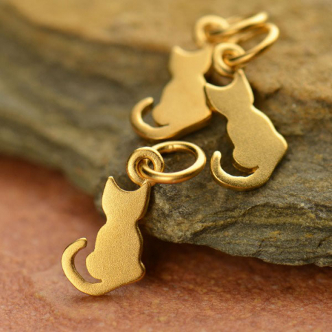 Gold Charm - Tiny Cat with 24K Gold Plate 15x6mm