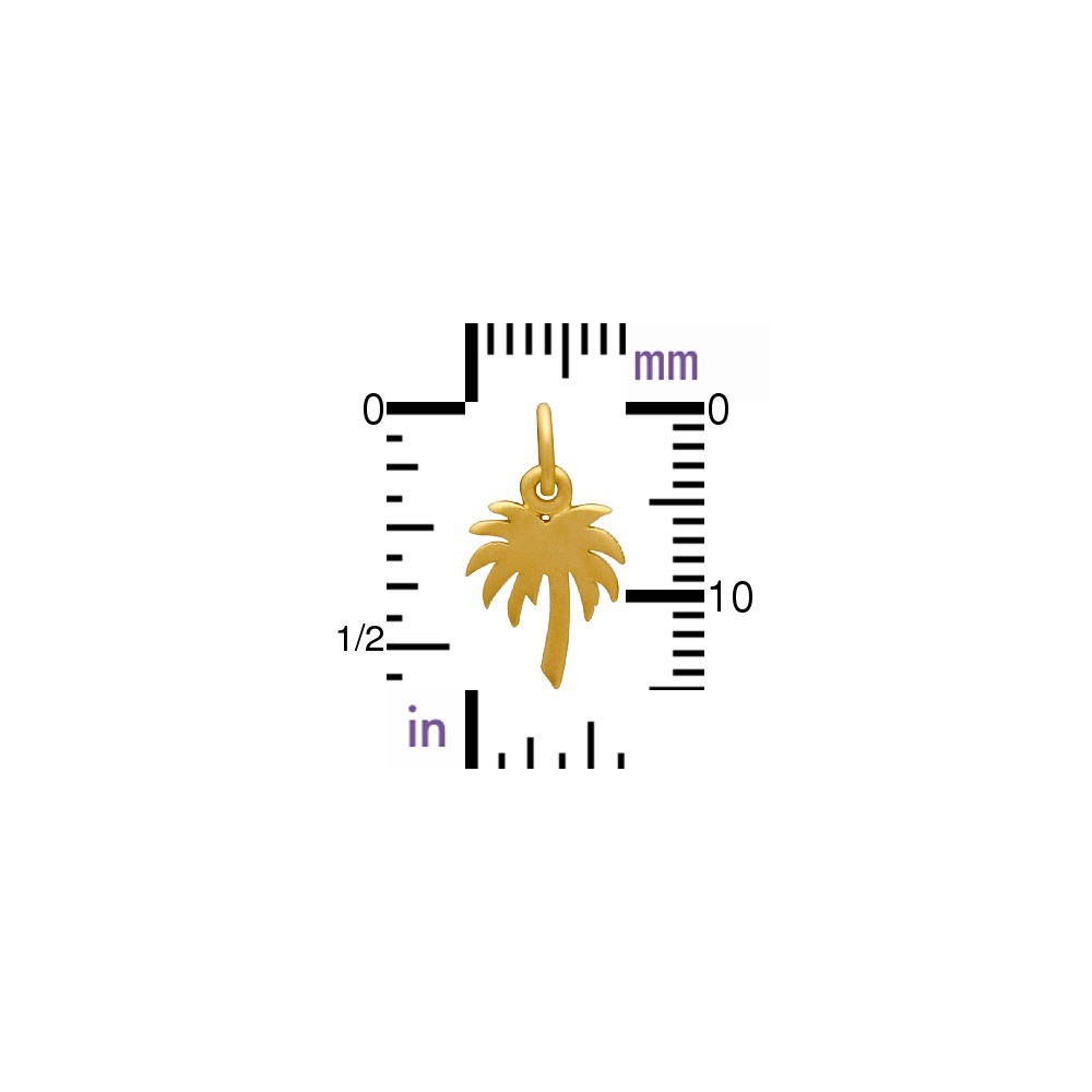 Gold Charm - Flat Palm Tree with 24K Gold Plate 16x9mm