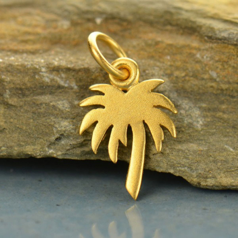 Gold Charm - Flat Palm Tree with 24K Gold Plate 16x9mm