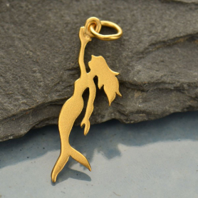 Gold Charm - Flat Mermaid with 24K Gold Plate 29x9mm