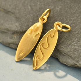 Gold Charm - Surfboard with 24K Gold Plate 21x4mm