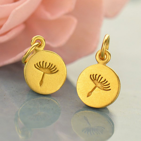 Gold Charm - Small Dandelion in 24K Gold Plate 14x8mm