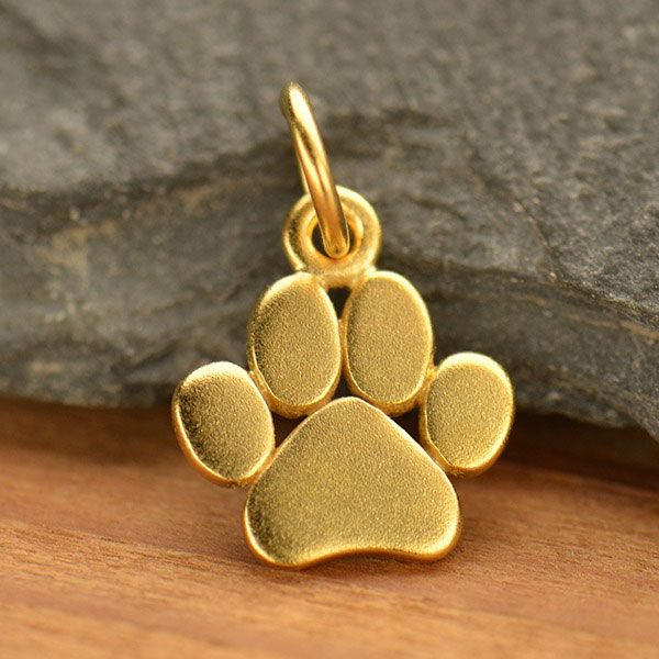 Gold Charm - Flat Paw Print with 24K Gold Plate