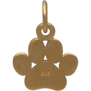  Gold Charm - Flat Paw Print with 24K Gold Plate 13x9mm