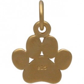  Gold Charm - Flat Paw Print with 24K Gold Plate 13x9mm