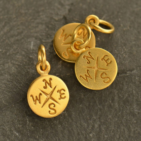 24K Gold Plated Sterling Silver Compass Charm 14x8mm