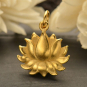 24K Gold Plated Large Textured Blooming Lotus Charm 18x15mm