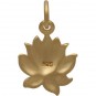 24K Gold Plated Med Textured Blooming Lotus Charm 16x10mm