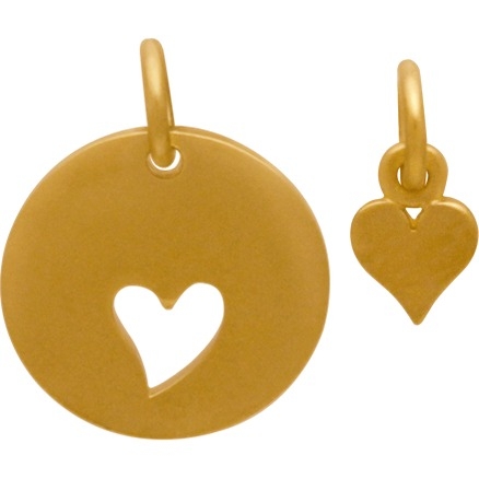 24K Gold Plated Round Charm with Heart Cutout 24K 16x13mm