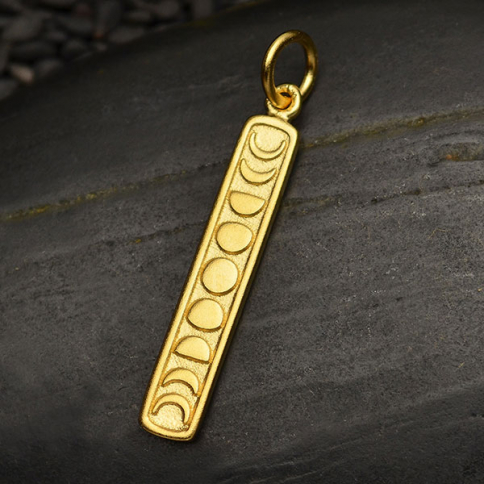 Gold Charm - Moon Phase Vertical in 24K Gold Plate 28x4mm