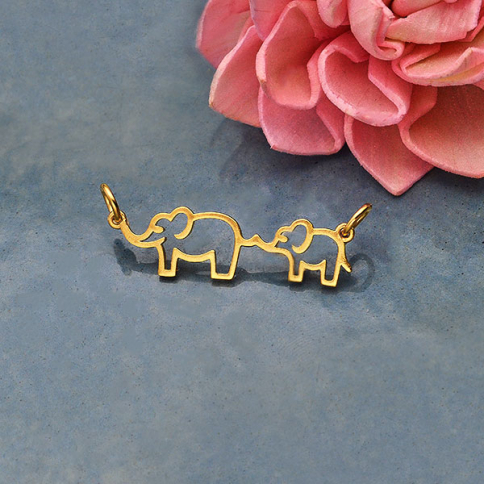 Satin 24K Gold Plated Mama and Baby Elephant Festoon 12x30mm