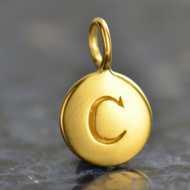 Gold Charms - Letter C with 24K Gold Plate 13x8mm