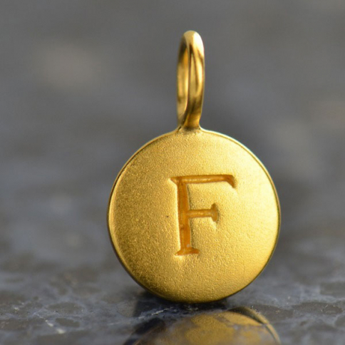 Gold Charms - Letter F with 24K Gold Plate 13x8mm