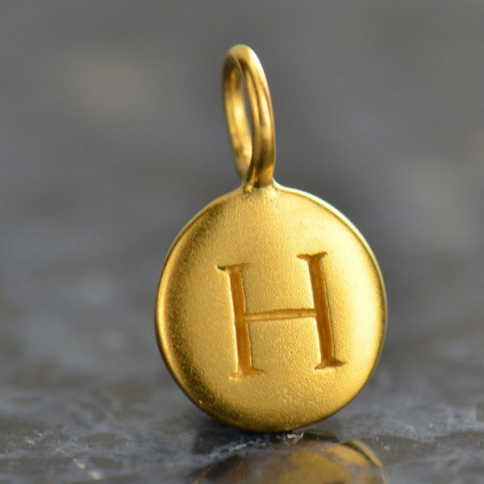 Gold Charms - Letter H with 24K Gold Plate 13x8mm