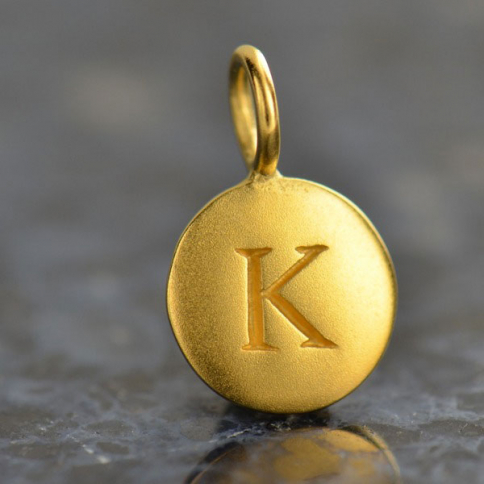 Gold Charms - Letter K with 24K Gold Plate 13x8mm