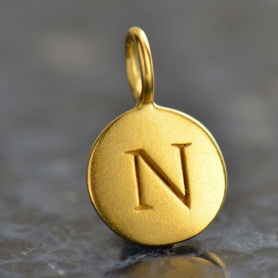 Gold Charms - Letter N with 24K Gold Plate 13x8mm