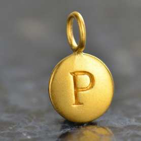 Gold Charms - Letter P with 24K Gold Plate 13x8mm