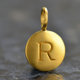 Gold Charms - Letter R with 24K Gold Plate 13x8mm