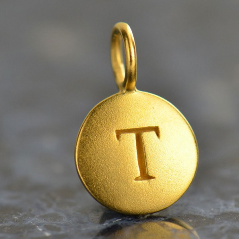 Gold Charms - Letter T with 24K Gold Plate 13x8mm