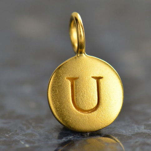 Gold Charms - Letter U with 24K Gold Plate 13x8mm